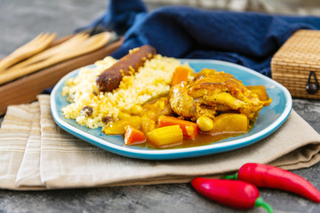 traditional moroccan dish couscous salad with Sausage