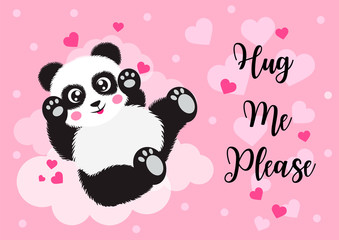 Cartoon funny cute little panda. hug me picture for valentines day. eps10