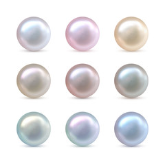 Nine realistic multicolor pearls