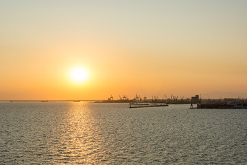 Spectacular panorama view of sun setting into Thermaic gulf.