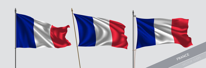 Set of France waving flag on isolated background vector illustration