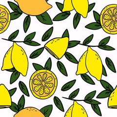  vector illustration pattern lemon with leaves on a white background