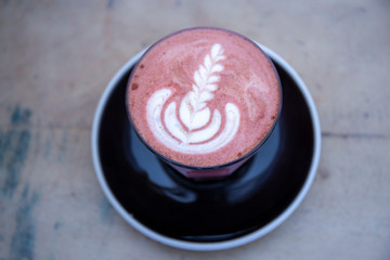 Velvet latte in the cup