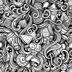 Russian food vector hand drawn doodles seamless pattern.