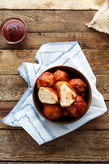 homemade meatballs in tomato sauce. Top view.
