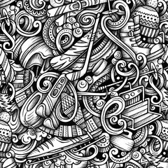 Winter sports vector hand drawn doodles seamless pattern.