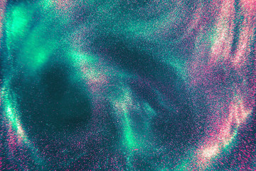 Abstract elegant, trendy detailed mint and pink glitter particles flow with shallow depth of field...