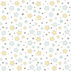 Stars vector pattern. Hand drawn abstract cute seamless background in blue and yellow.