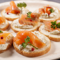 festive canape with smoked salmon and cheese cream