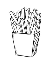Sketch style vector illustration of fast food.  French fries engraving style