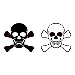 Human skull, crossbones. Symbol of danger. Abstract concept, icon set. Vector illustration on white background.