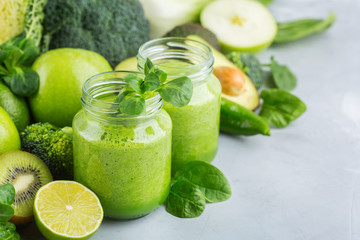 Green smoothie with vegetables for healthy, raw, vegan diet