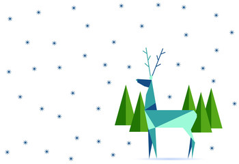 Reindeer, winter, polygon vector illustration. Christmas poster, greeting card