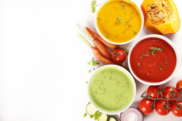 collection of vegetable soup with ingredient on white background