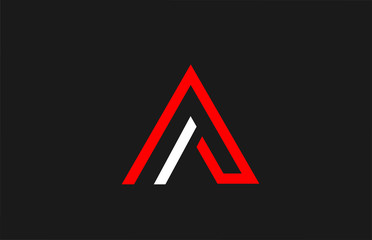 black white red line letter A alphabet logo design icon for company or business