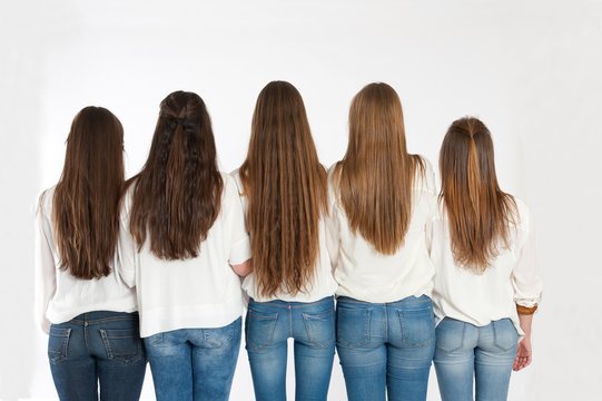 Group Of 5 Girls Viewed From Behind