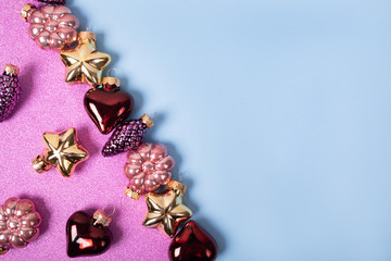 Christmas background with beautiful glossy tree decorations, space for text