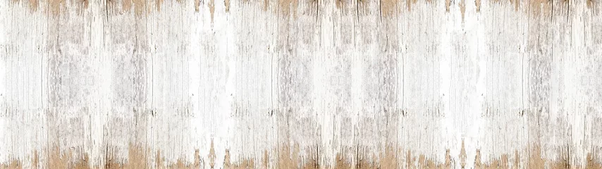 Foto op Aluminium oud wit geschilderd exfoliëren rustiek helder licht houten textuur - hout achtergrond banner panorama lang shabby © Corri Seizinger