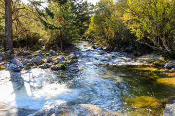 River in La Pedriza, in the mountains of Madrid, area characterized by large granite rocks
