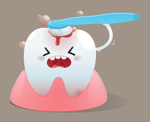 Cartoon teeth scurvy while brush teeth