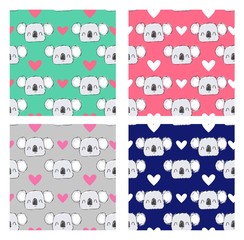 Koala on a multi-colored background for Valentine's Day pattern set. Design for textile, print, childish. Vector