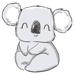 Hand drawn cute gray koala isolated on a white background.Vector illustration. Print Design for Nursery.