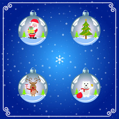 Set of 4 hanging Christmas ornaments. Vector illustration 