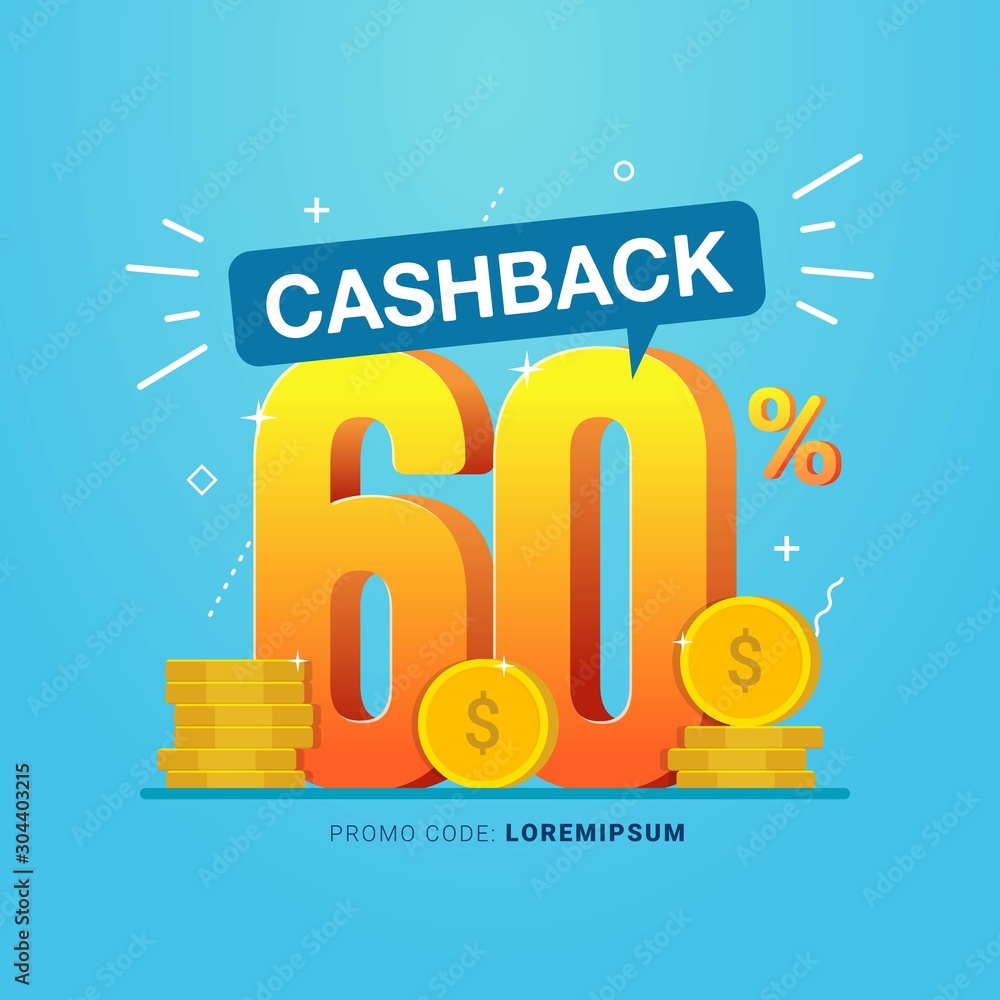 Wall mural Cashback banner design concept for saving and refund money with coins vector illustration