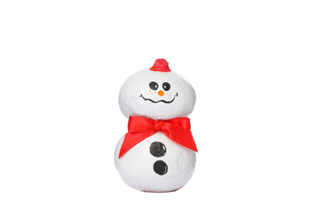 Cute snowman with red bow isolated on white background