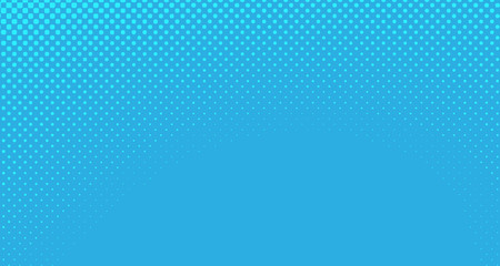 Blue halftone pop art background abstract vector comics style blank layout template with clouds beams and isolated dots pattern. For sale banner for your designe 1960s. with copy space eps10