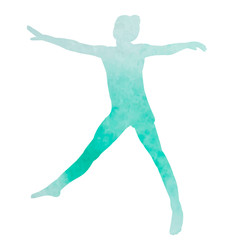 vector, on a white background, watercolor green silhouette girl dancing