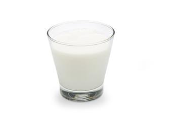 Pasteurized fresh milk in the glass on white background with clipping path.