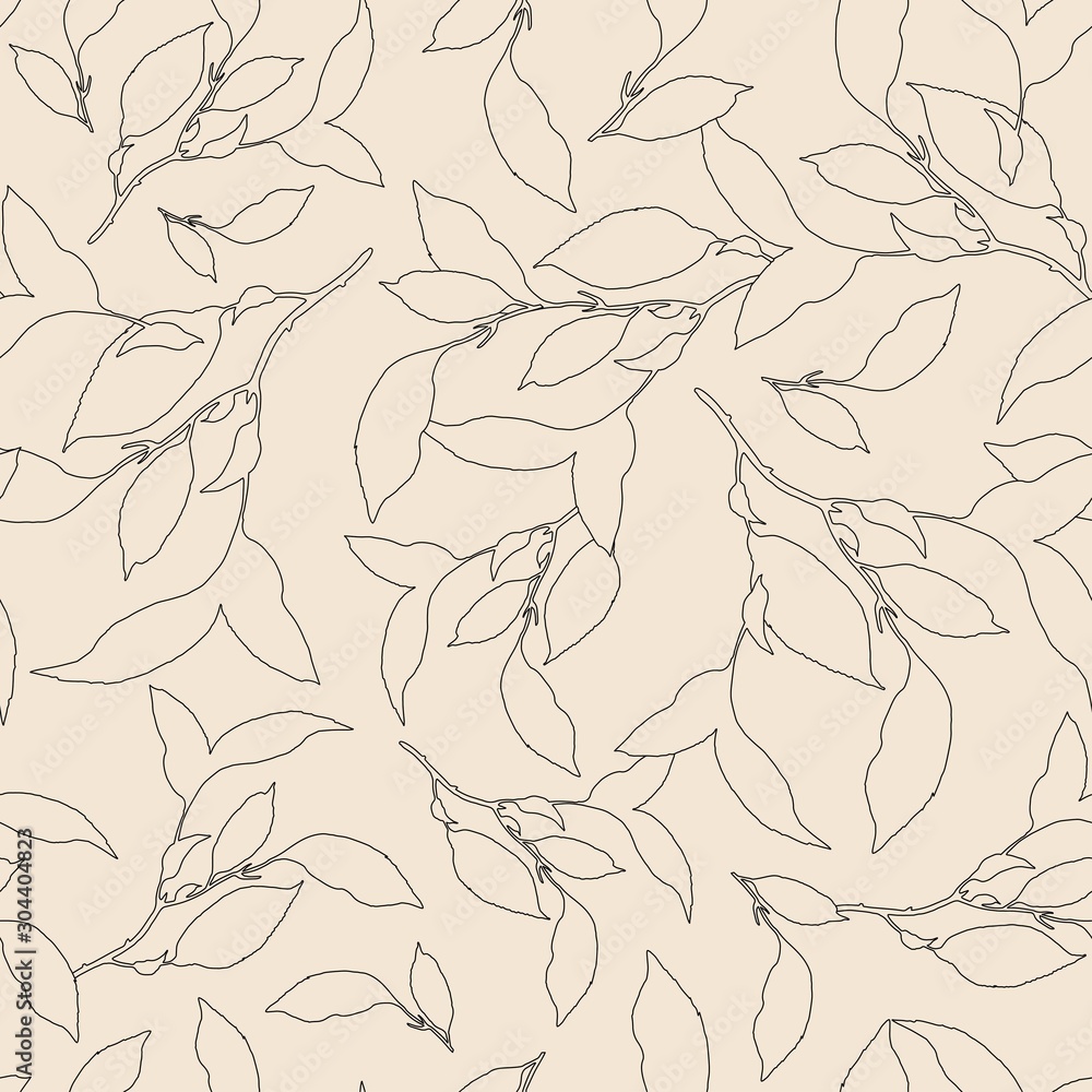 Poster seamless pattern with delicate leaves branches for surface design