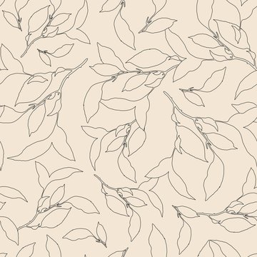 Seamless pattern with delicate leaves branches for surface design