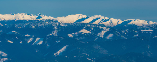 lower Velka Fatra and highest part of Nizke Tatry mountains from Martinske hole in winter Mala Fatra mountains in Slovakia © honza28683
