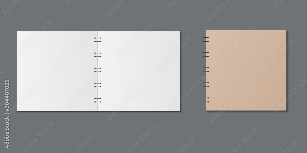 Poster vector realistic opened and closed notebook. blank open and closed realistic notebook. mock up templ