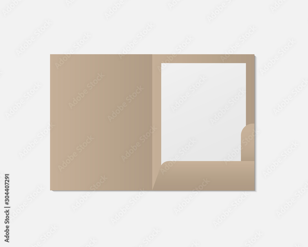 Poster realistic open folder and paper mockup. blank paper with folder. mock up template. vector template f