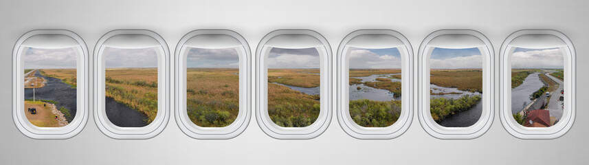Fototapeta premium Beautiful scenic view of Everglades National Park through the aircraft windows