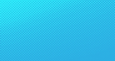 Obraz premium Blue halftone pop art background abstract vector comics style blank layout template with clouds beams and isolated dots pattern. For sale banner for your designe 1960s. with copy space eps10