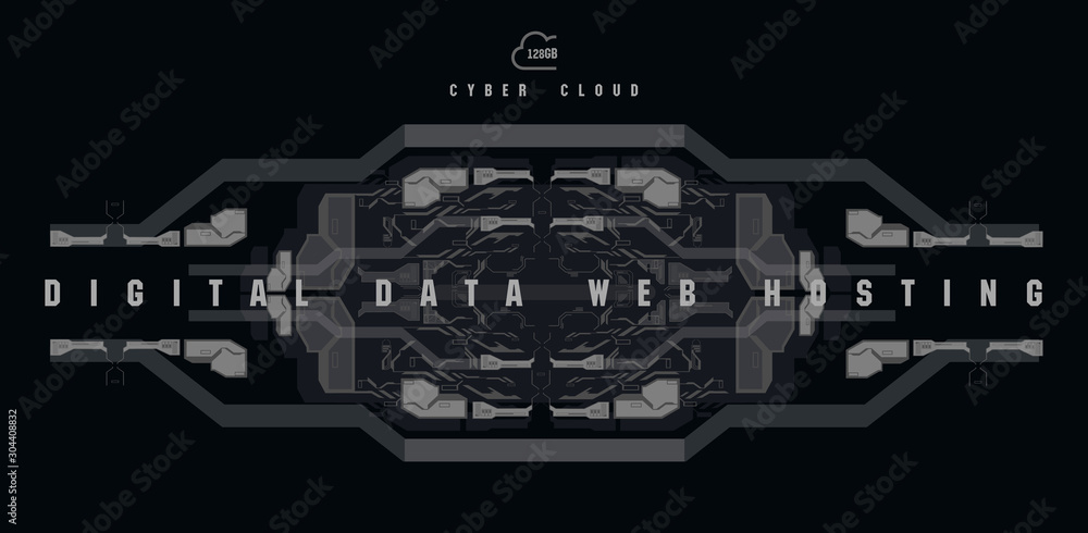 Poster cloud computing and innovation concept with hud elements. storage data, online data backup. internet