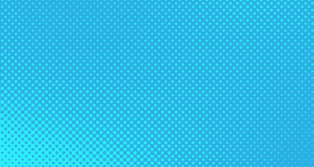 Obraz premium Blue halftone pop art background abstract vector comics style blank layout template with clouds beams and isolated dots pattern. For sale banner for your designe 1960s. with copy space eps10