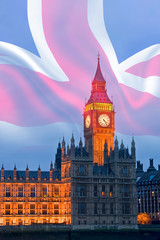 Composite image of Westminster Big Ben Union Jack Flag for Politics UK General Election 2019