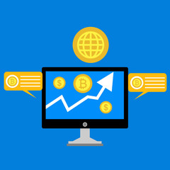 Mobile bitcoin wallet, altcoins, cryptocurrency mining, finance, digital money, cryptocoin wallet, stock exchange.Vector illustration for web banner, business presentation, advertising material.