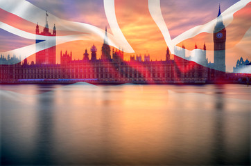 Fototapeta na wymiar Composite image of Westminster Big Ben Union Jack Flag for Politics UK General Election 2019