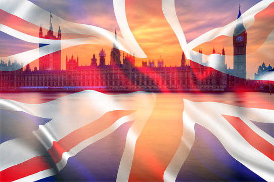 Composite Image Of Westminster Big Ben Union Jack Flag For Politics UK General Election 2019