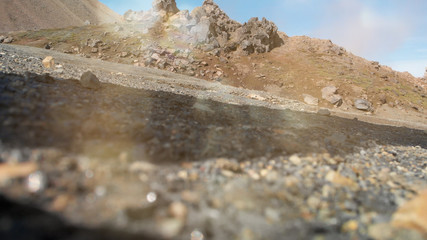 Amazing landscape of Landmannalaugar magnificent highlands in summer season, aerial view from drone, Iceland