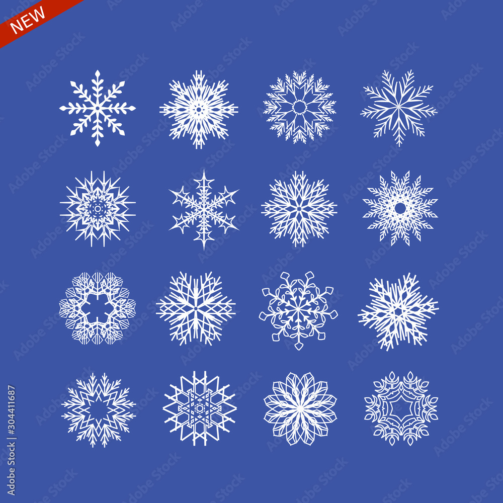 Poster set of snowflake image. white isolated icon