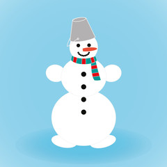 White isolated snowman with scarf and bucket