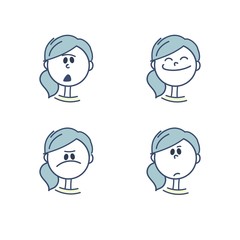 Obraz na płótnie Canvas Set of girl's emotions. Facial expression. Girl Avatar. Young woman emoji character with different expressions.Vector cartoon illustration.