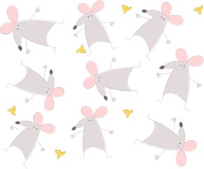 Funny rats or mouse with cheese. Childish style. Seamless pattern for your design